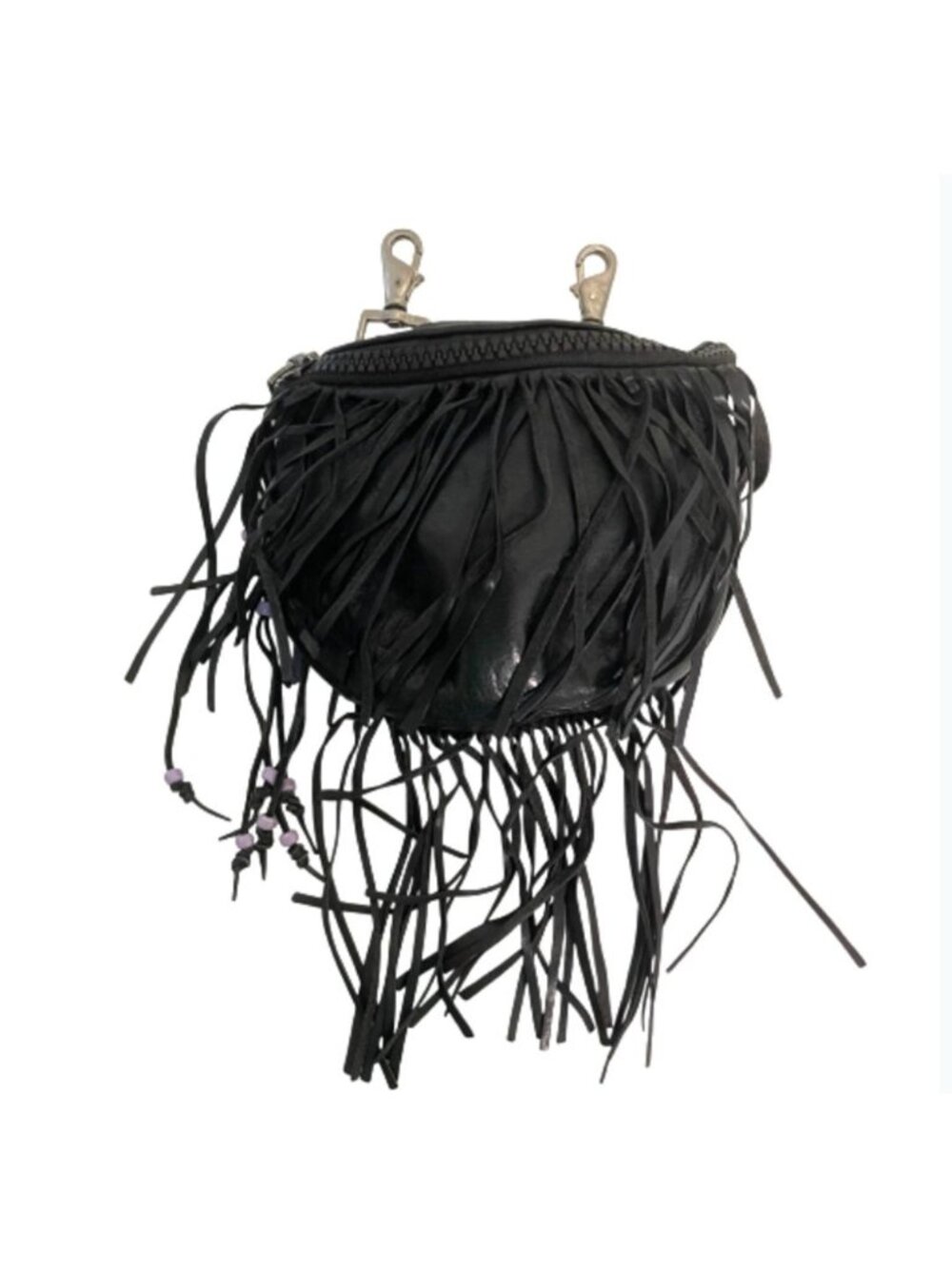 Vintage Artisan Handmade Leather Fringe Hip Pouch Belt Loop Festival Biker Bag